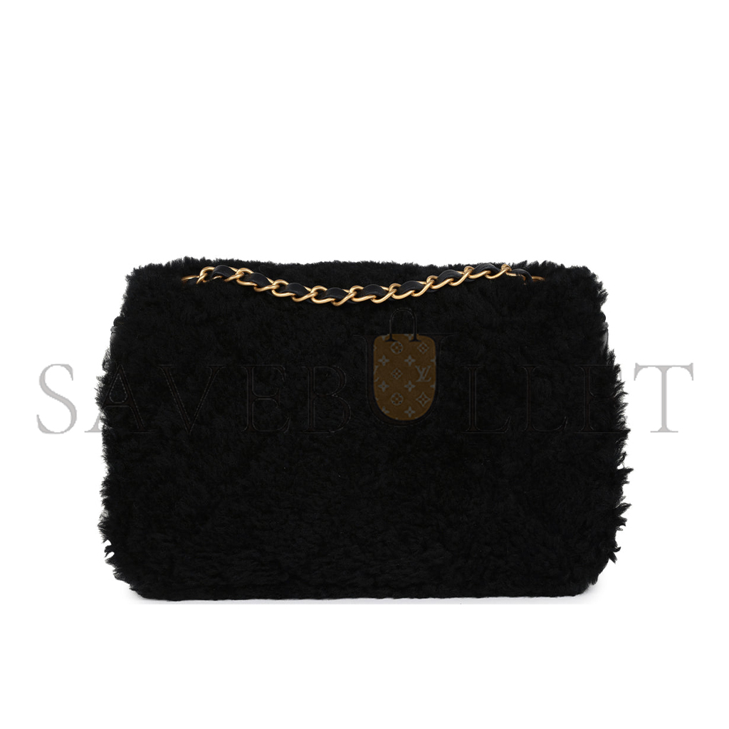 CHANEL MASTER MEDIUM SHEARLING FLAP BAG BLACK LAMBSKIN BRUSHED GOLD HARDWARE  (23.5*16*7.5cm)