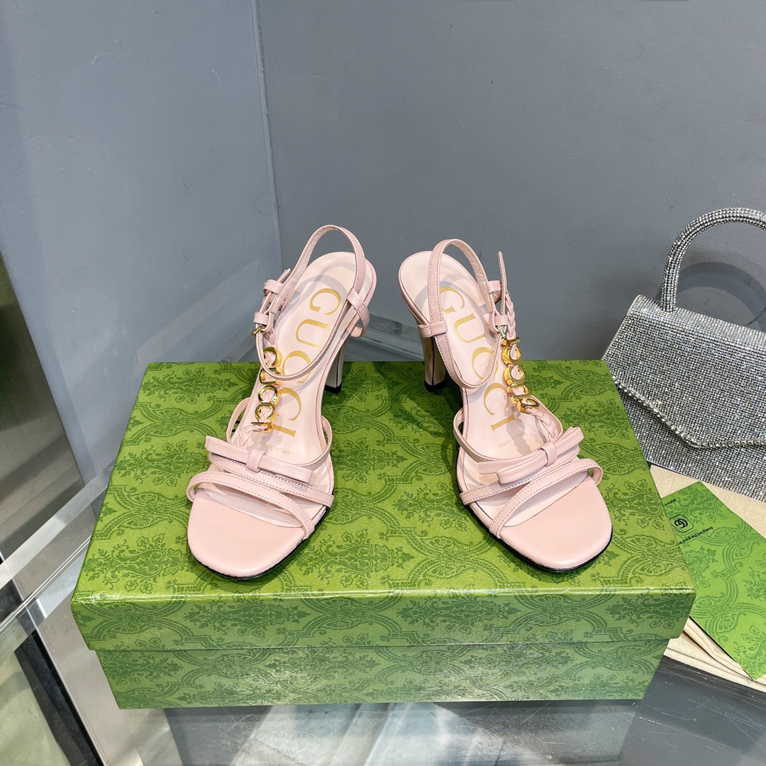 TOP GUCCI Woven Braid   Metal Buckle Sandals - Pink