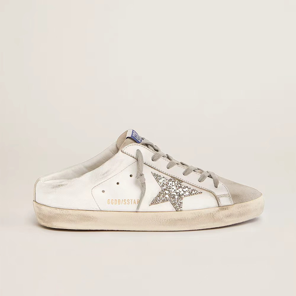 Golden Goose Super-Star Sabots with platinum star and ice-gray suede tongue(Replica)