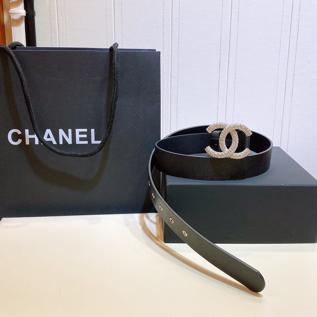 Chanel Belt With Beaded Buckle Black with Silver Hardware Women Belt 30MM