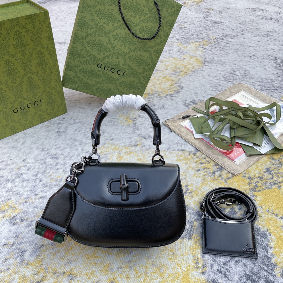 TOP GUCCI Bamboo Bag 21X15X7cm - Black
