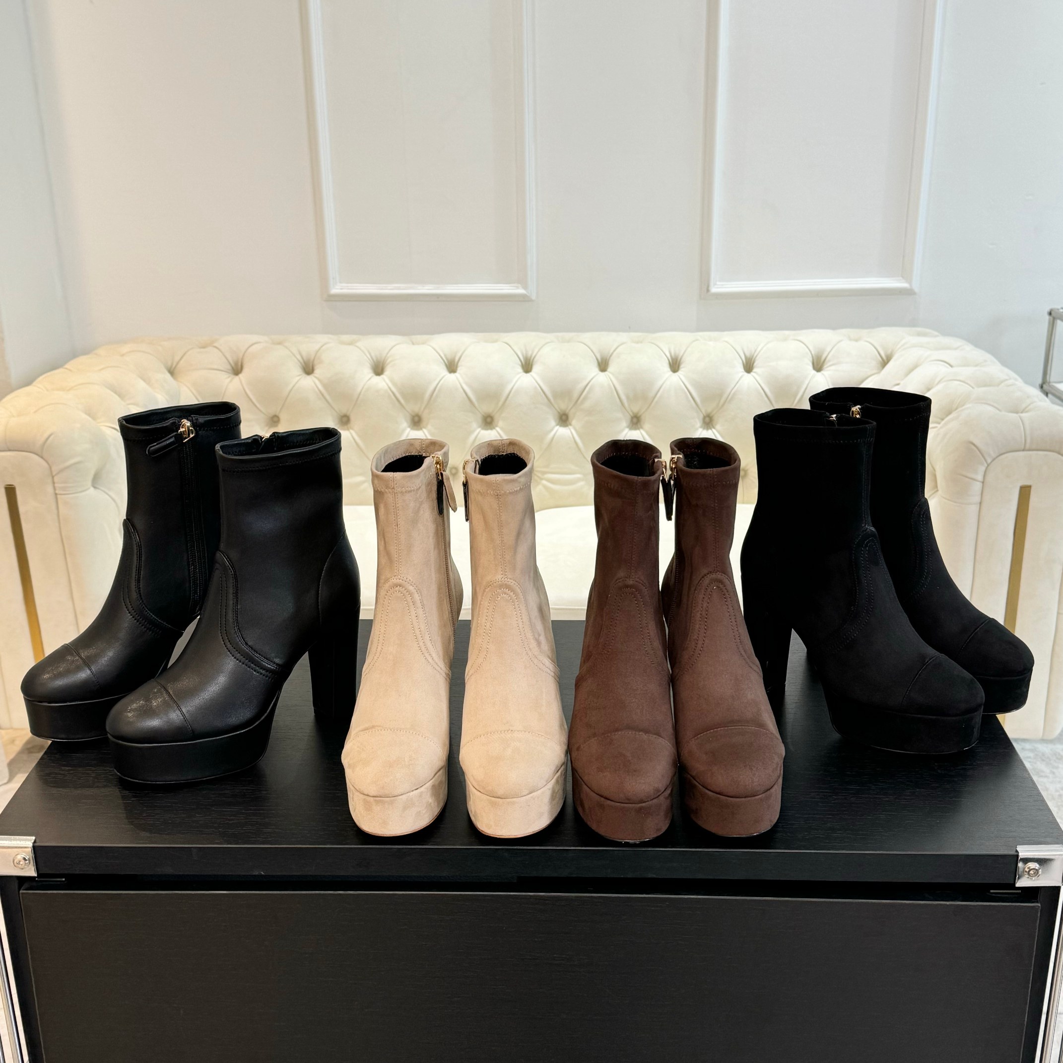 TOP CHANEL 11.5cm High Heel Leather Stretch Boots - 4 Color