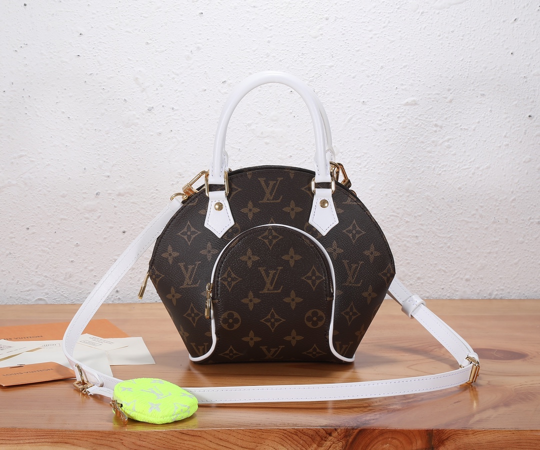TOP Louis Vuitton LV  Nicolas Ghesquière Ellipse BB Handbag Monogram Canvas Curved Handbag 22.5 x 19.5 x 10 cm