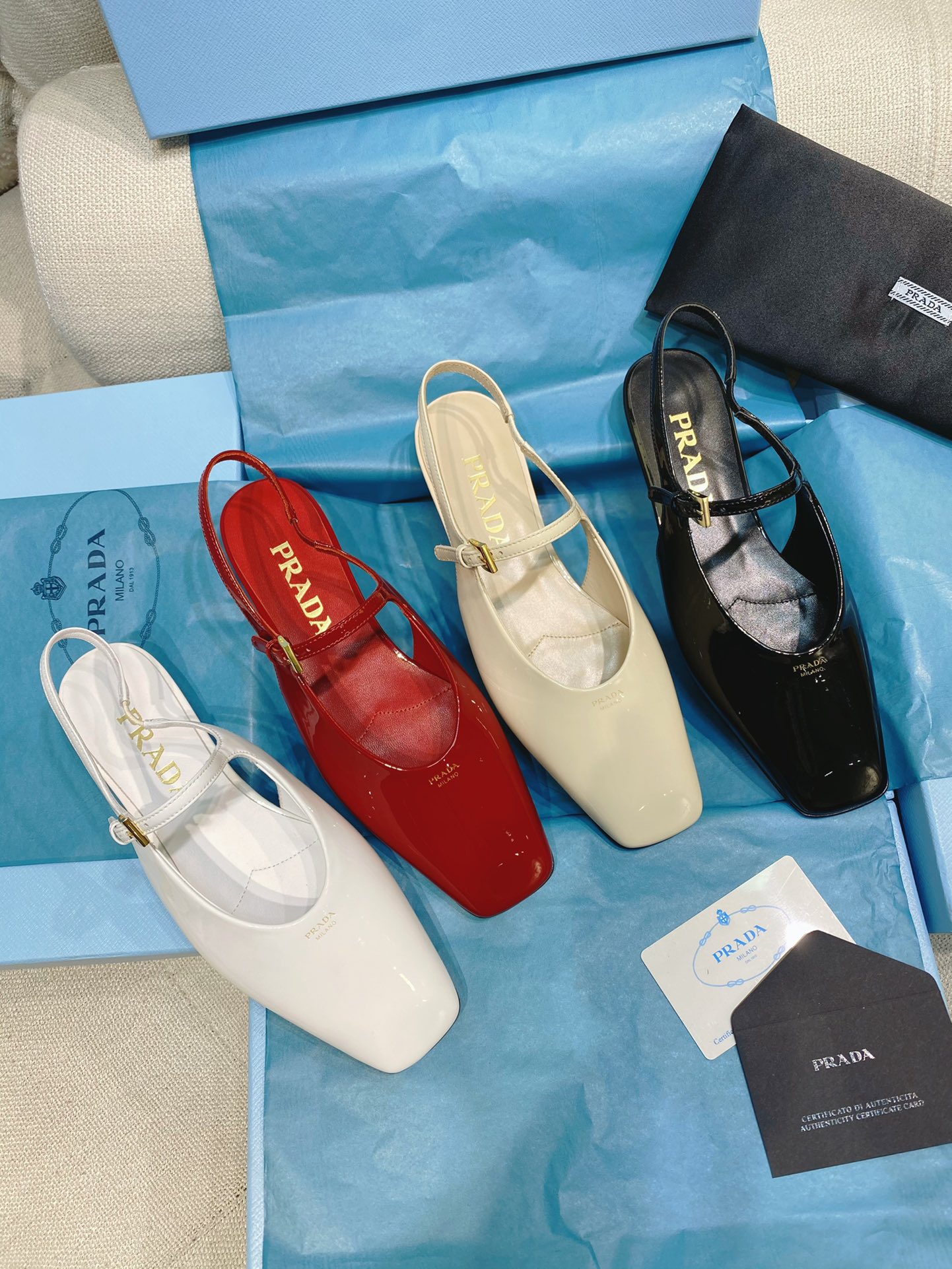 TOP PRADA Flat Heel Sandals Patent Calf Leather - 4 Colour