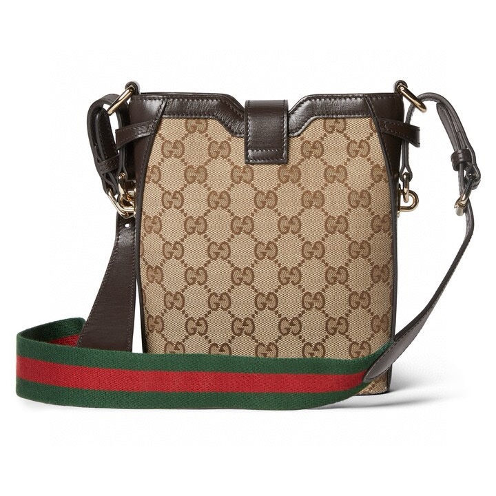 TOP GUCCI Canvas Leather Crossbody Bag 18.5x20.5x12.5cm - Coffee Color