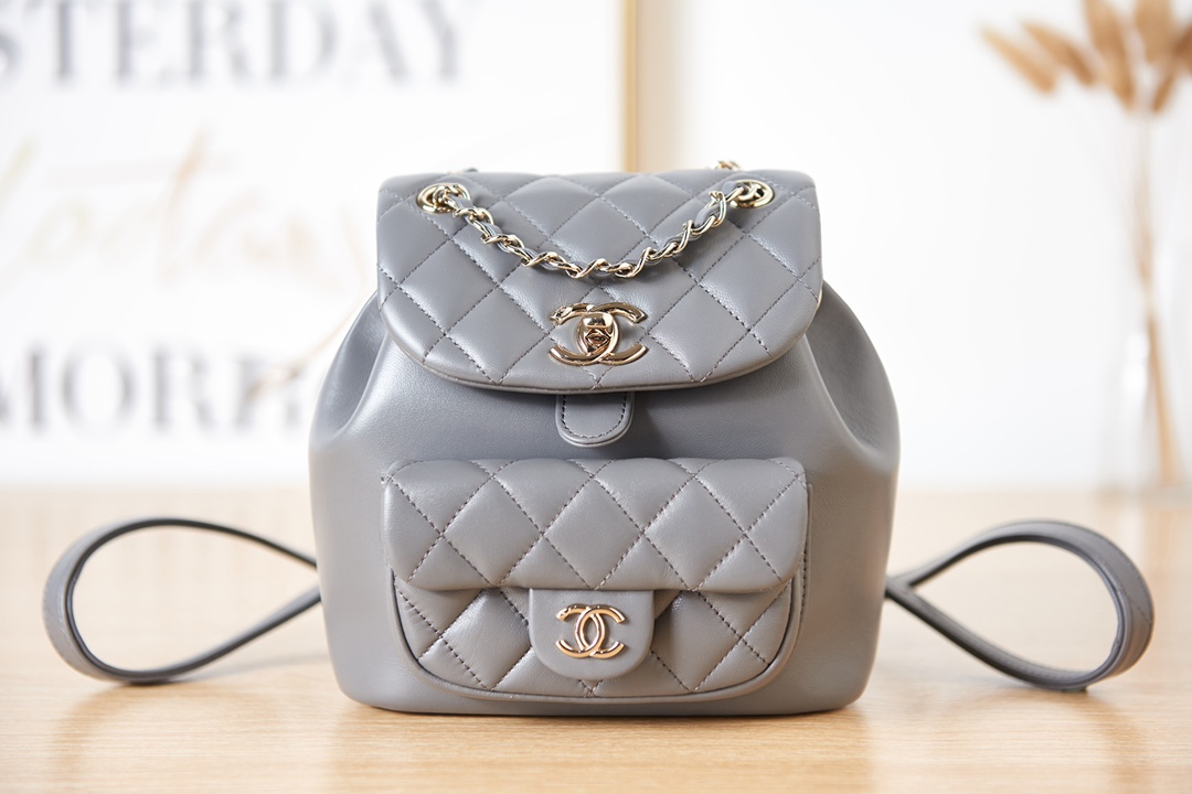 TOP CHANEL DUMA BackPack 18×18×12cm - Gray & GHW