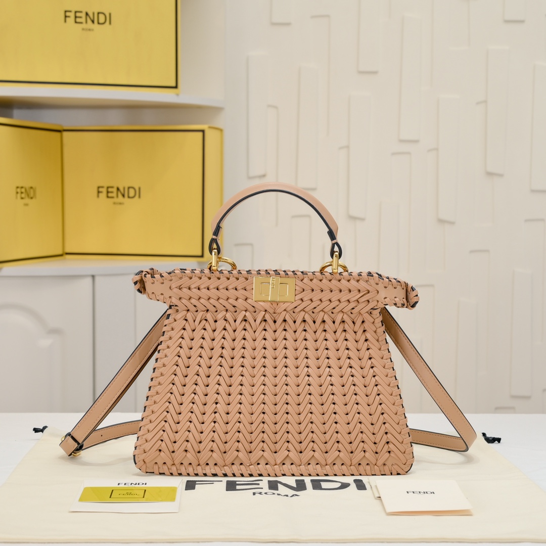 TOP FENDI Peekaboo ISeeU Small 27×15×6cm - Apricot Color
