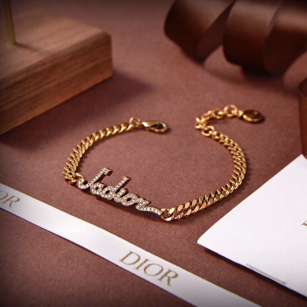 TOP Christian Dior diamond alphabet bracelet - Brass