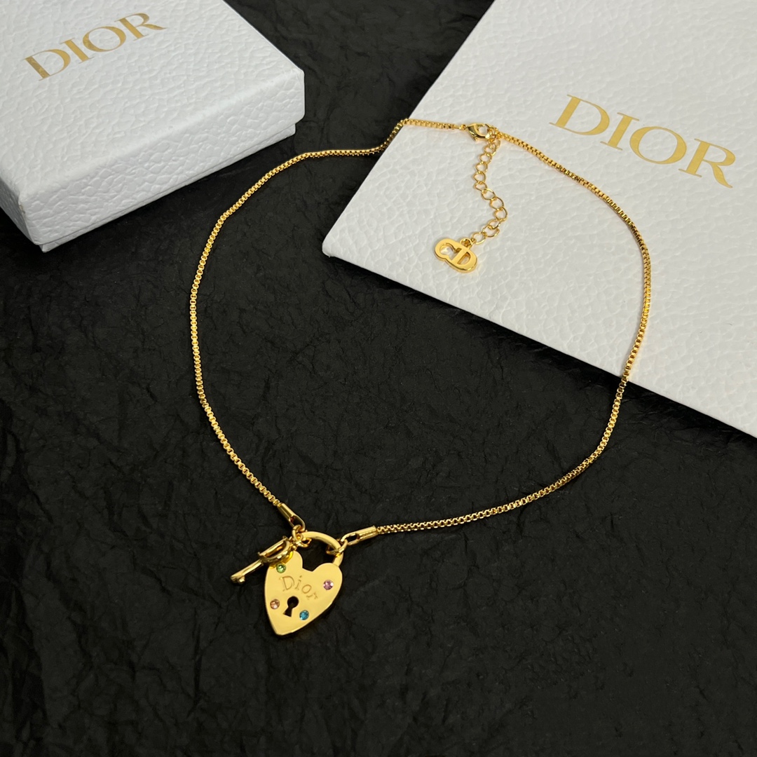 TOP Christian Dior Heart Lock Key Pendant Necklace - 2 colors