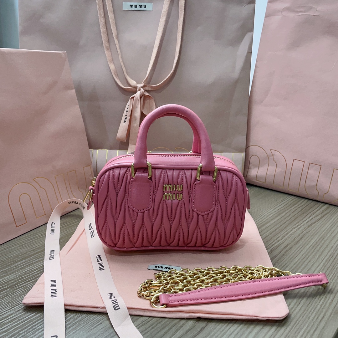 TOP Miu Miu Lambskin Too Pretty Bowling Handbag 17 x 10.5 x 5 cm - 3 Color