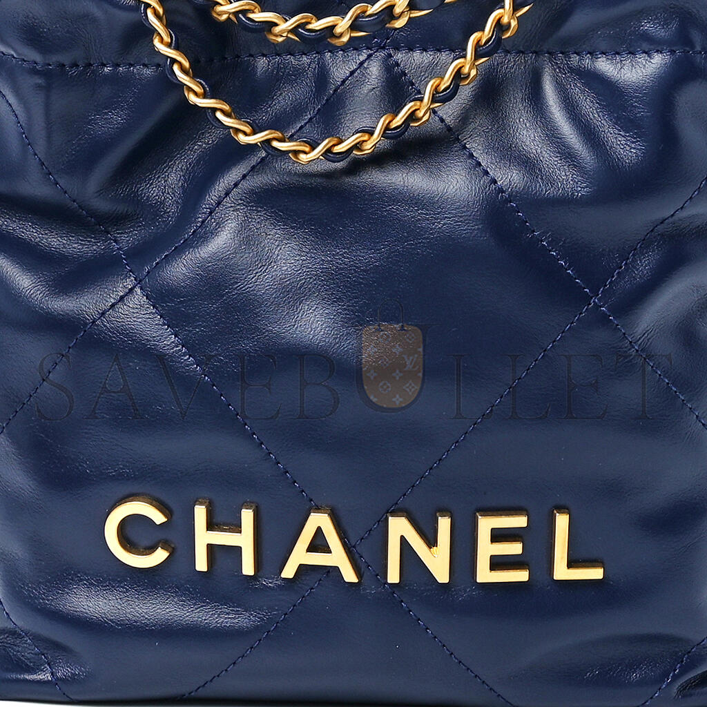 CHANEL MASTER SHINY CALFSKIN QUILTED MINI CHANEL 22 NAVY BLUE (20*19*6cm)