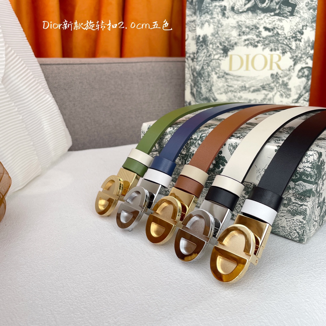 TOP Christian Dior Calfskin Double-Sided Belts 2CM - 5 Colors