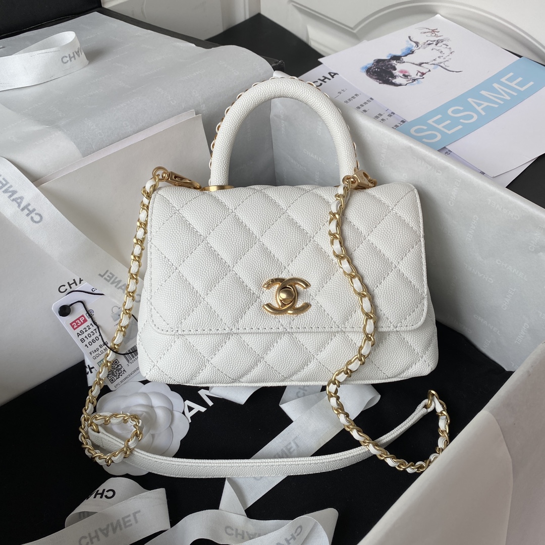 TOP CHANEL CoCo Handle Bag 19cm/23cm - GHW - Black/White
