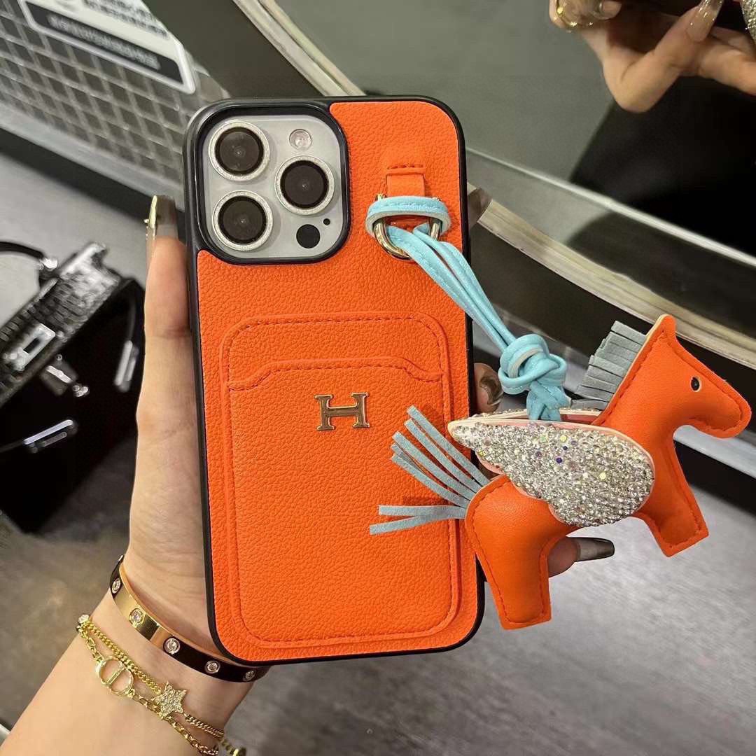 TOP HERMES iPhone Phone Case With Pony Pendant - 2 Colors
