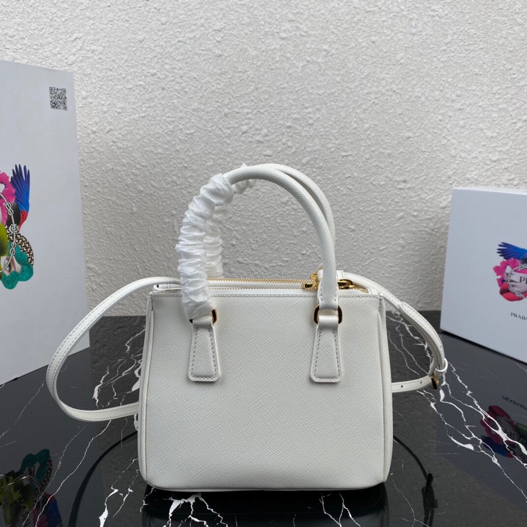 TOP PRADA Galleria Mini Saffiano Bag 20x15x9.5cm - White