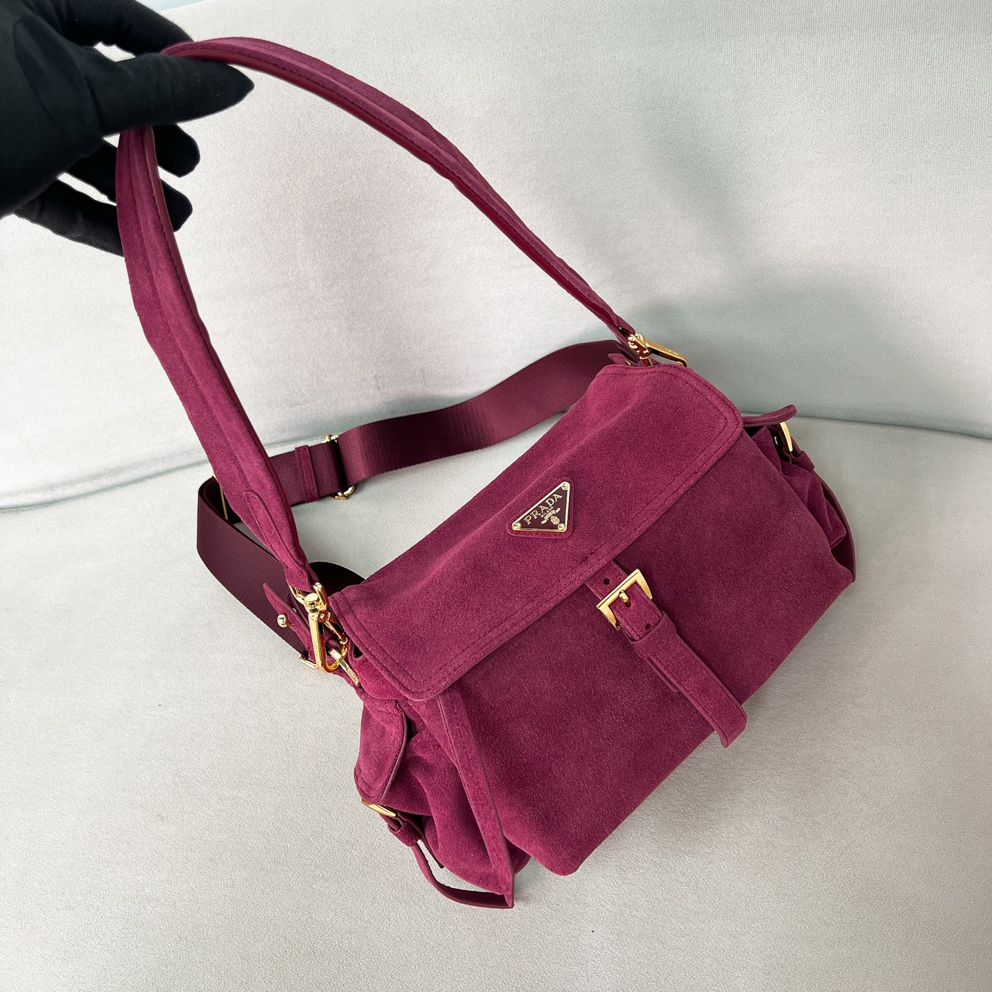 TOP PRADA Explore Messenger Bag Suede 30x14x10cm - Rose Red