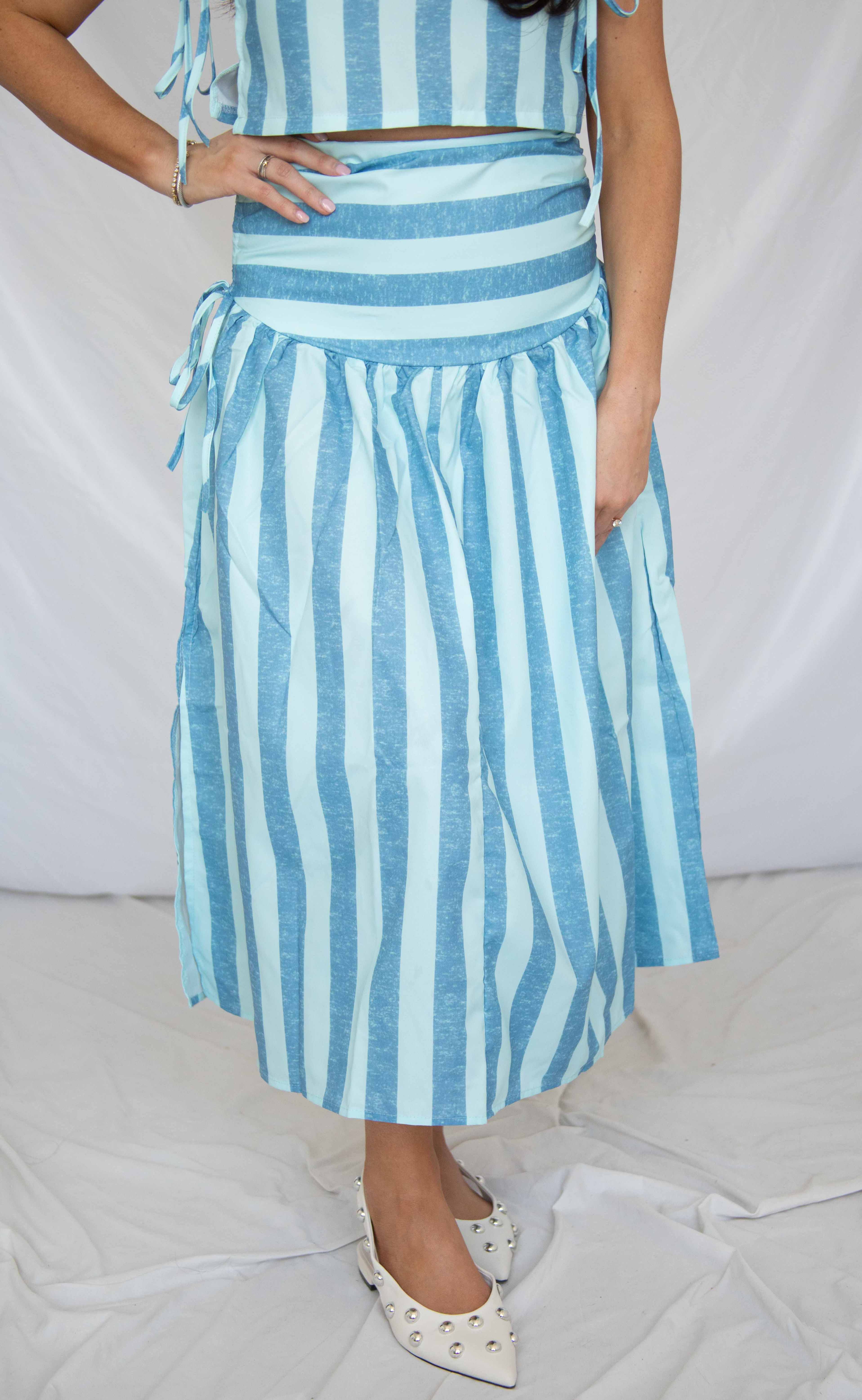 talk to me striped skirt set