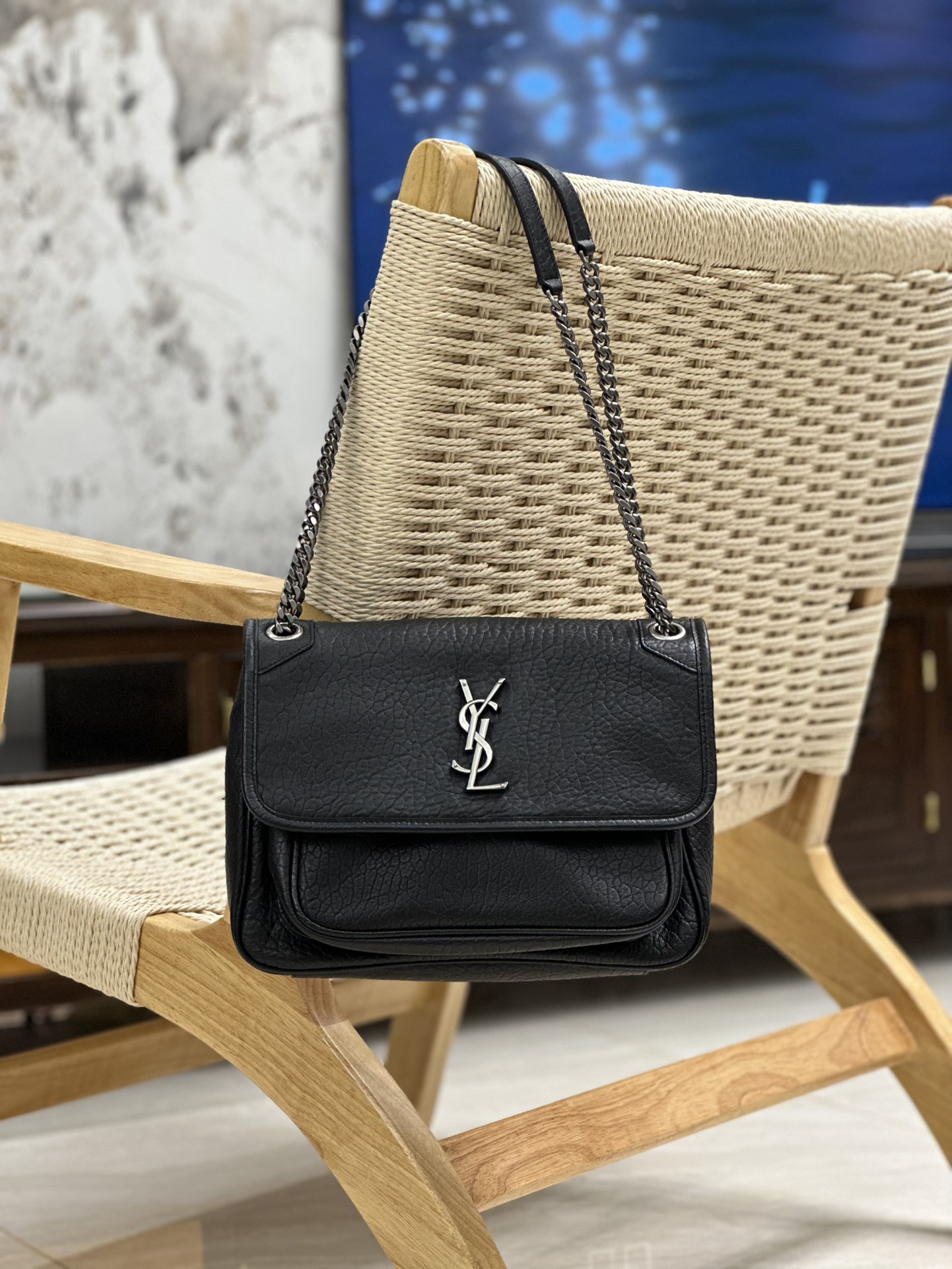 TOP Yves Saint Laurent YSL Elephant Texture Niki Bags - 3 Size - Black&SHW