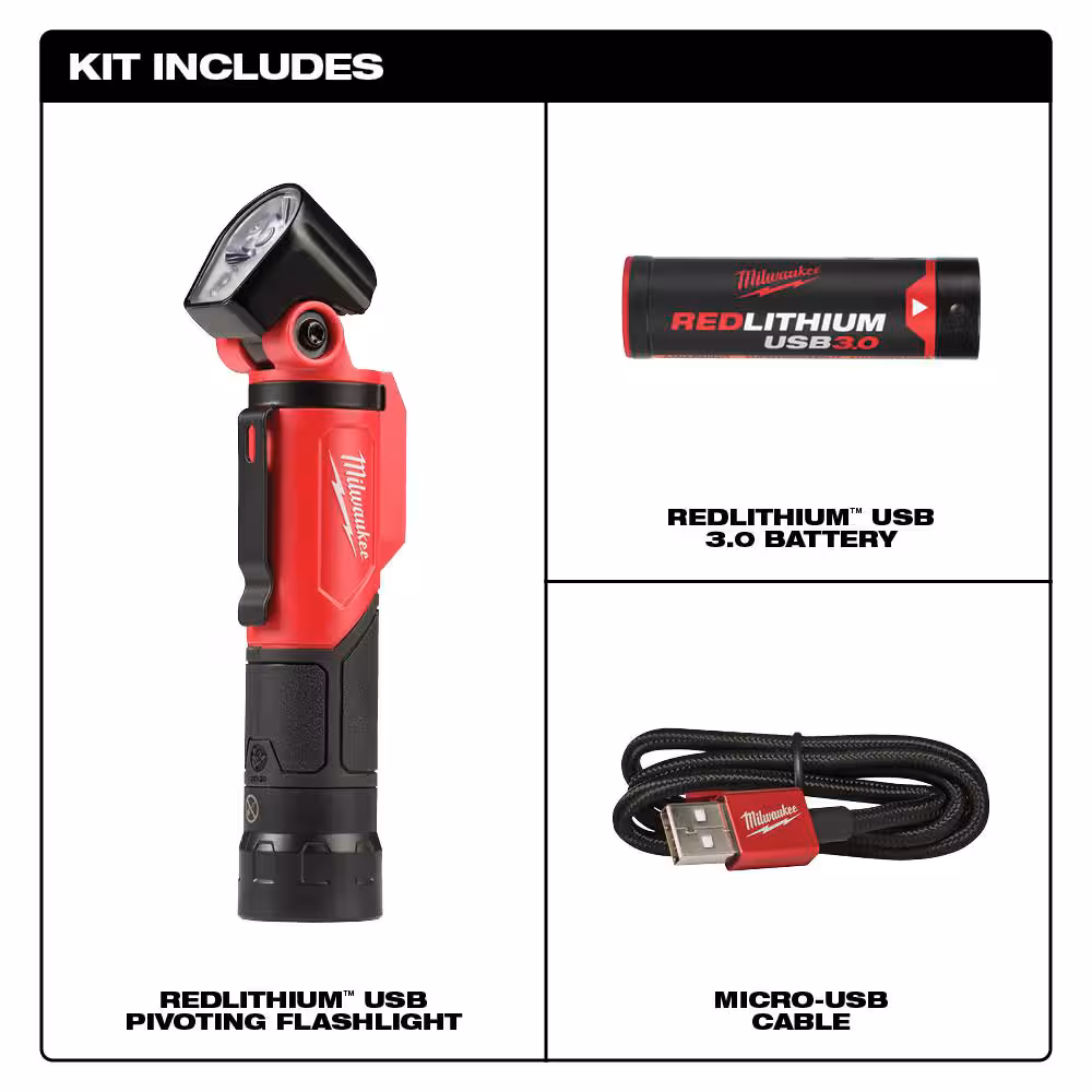 500 Lumens LED Pivoting REDLITHIUM USB Flashlight & 500 Lumens LED Pivoting REDLITHIUM USB Flashlight (2-Pack)