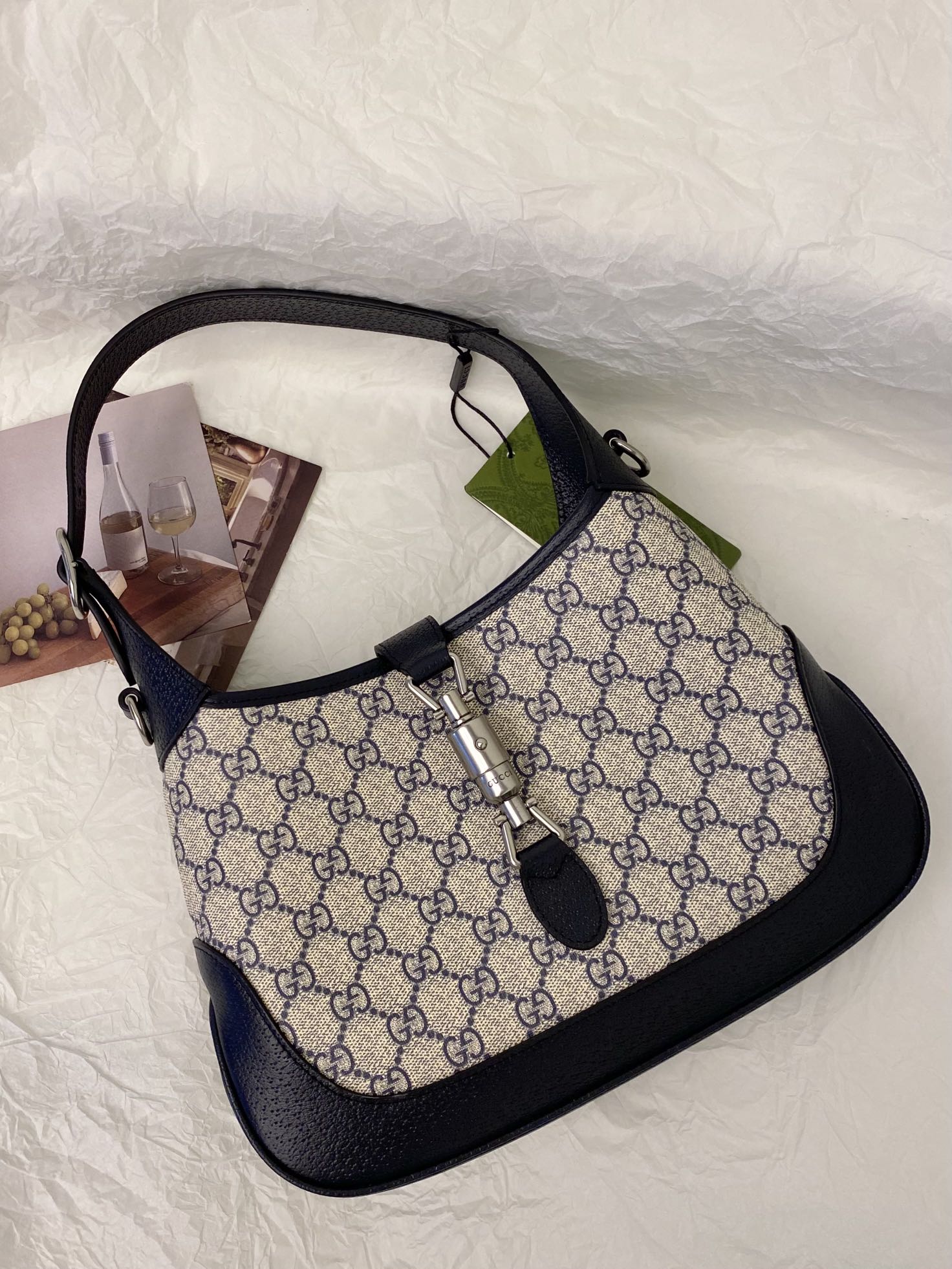 TOP GUCCI G*G Jackie 1961 Small Bag 27.5x19x4cm - Blue/Beige