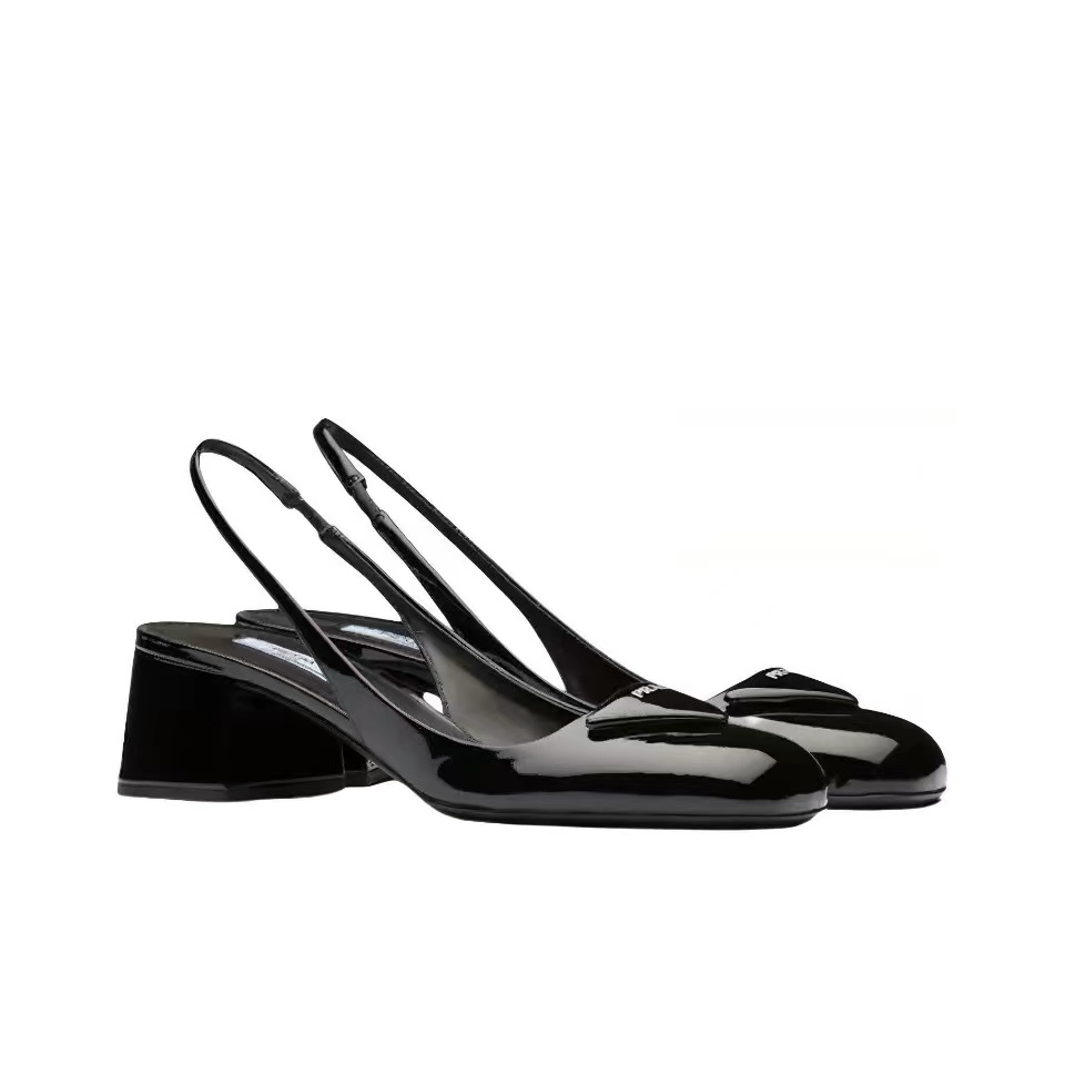 Prada Patent Leather Chunky Heel Slide Sandal (Replica)