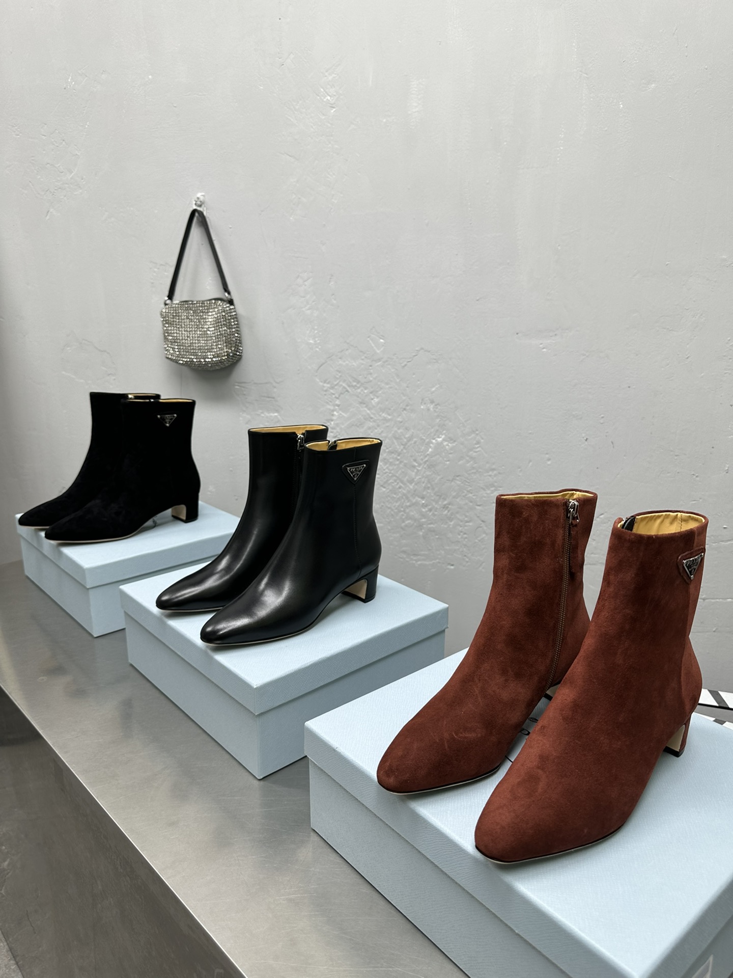 TOP PRADA Cowhide Side Zippered Short Boots - 3 Colors