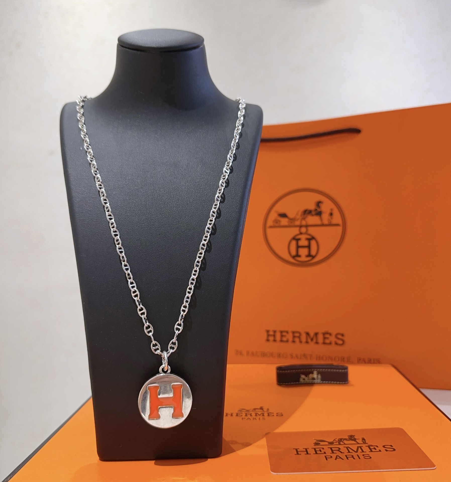TOP HERMES H Long Necklace-Sliver