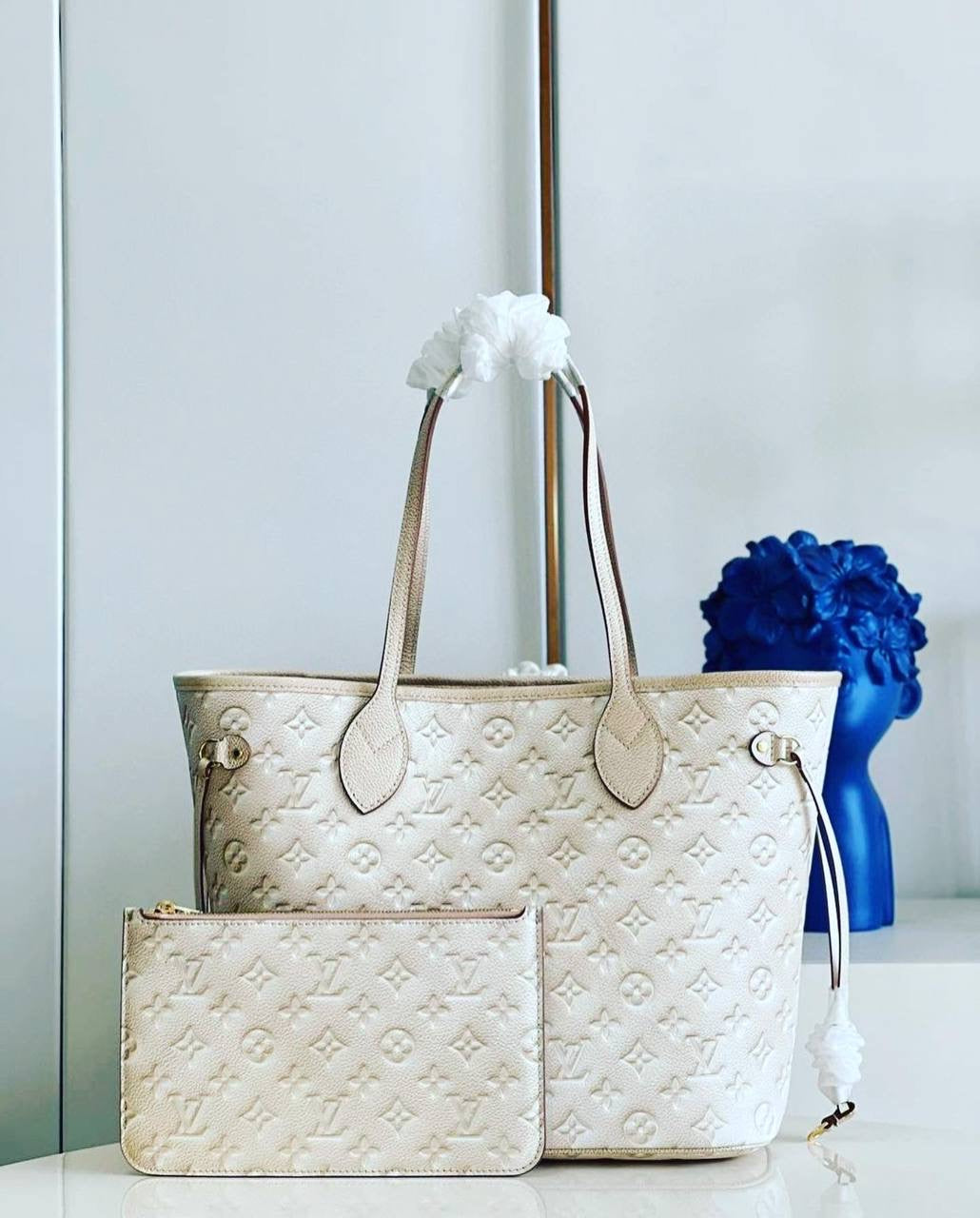 TOP Louis Vuitton LV  Neverfull Empreinte MM Bag 32x17x28cm - Beige