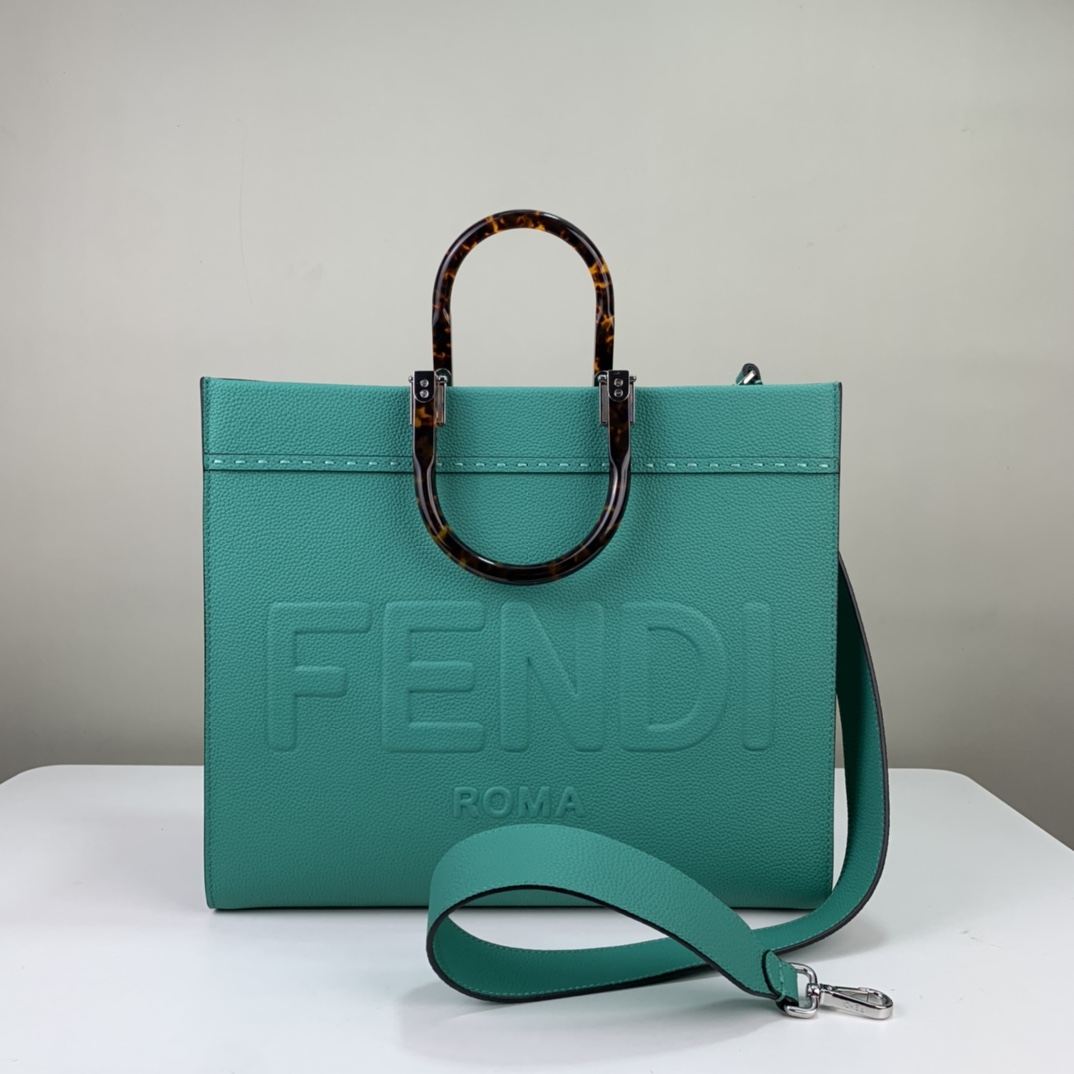 TOP FENDI FENDI Sunshine Calfskin HandBag - Malachite Green
