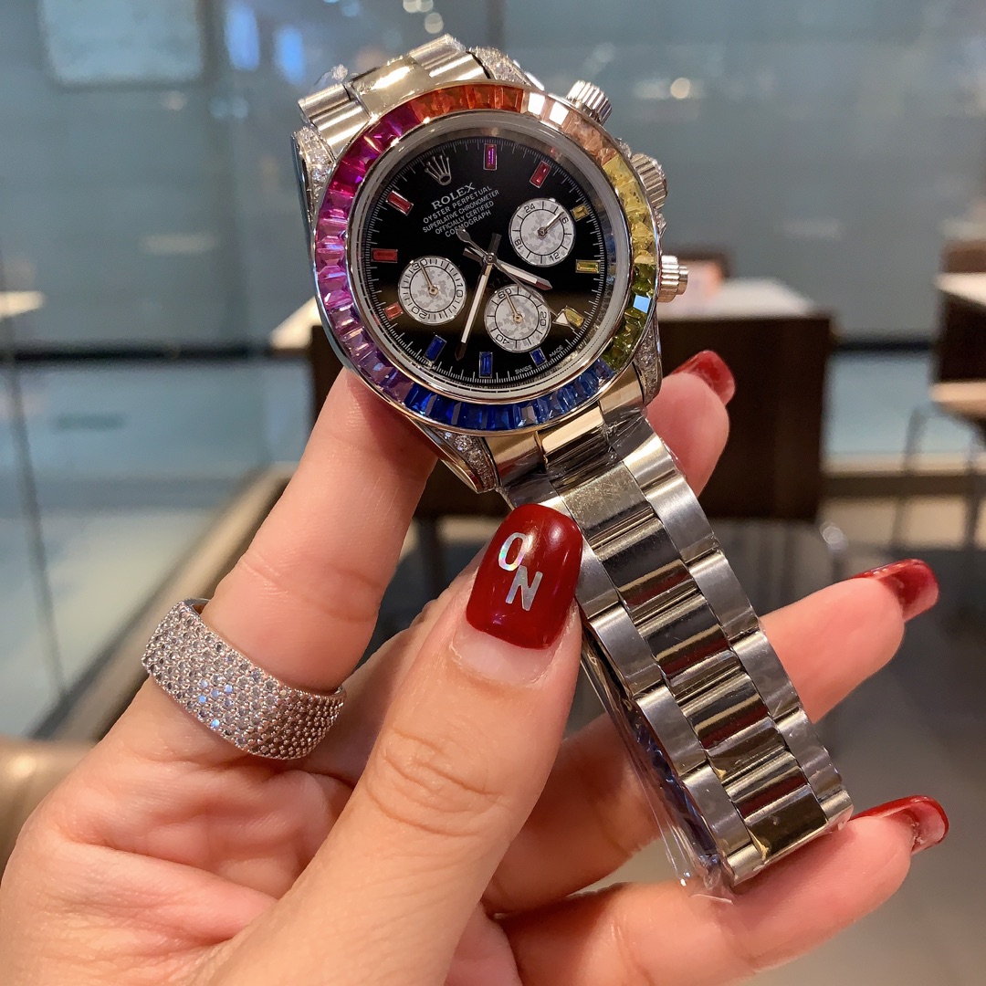 TOP ROLEX Daytona Watch With Rainbow Bezel 40mm - 2 Colors