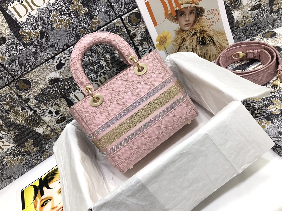 TOP Christian Dior Medium Lady D-Lite Bag  24×20×11cm-Pink
