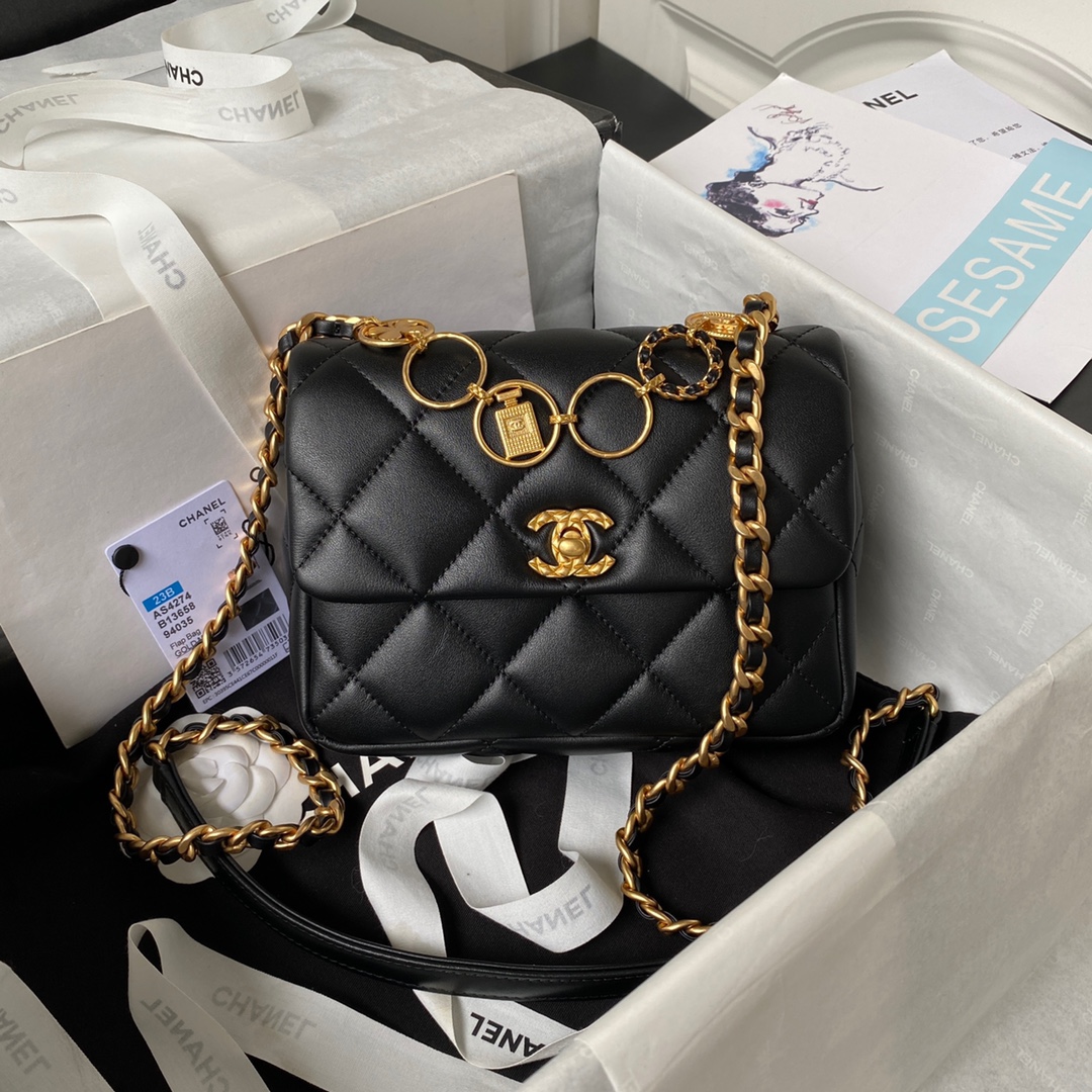TOP CHANEL 23B Gold Coin Cap Bags 13X17X6cm -2 Colors&GHW