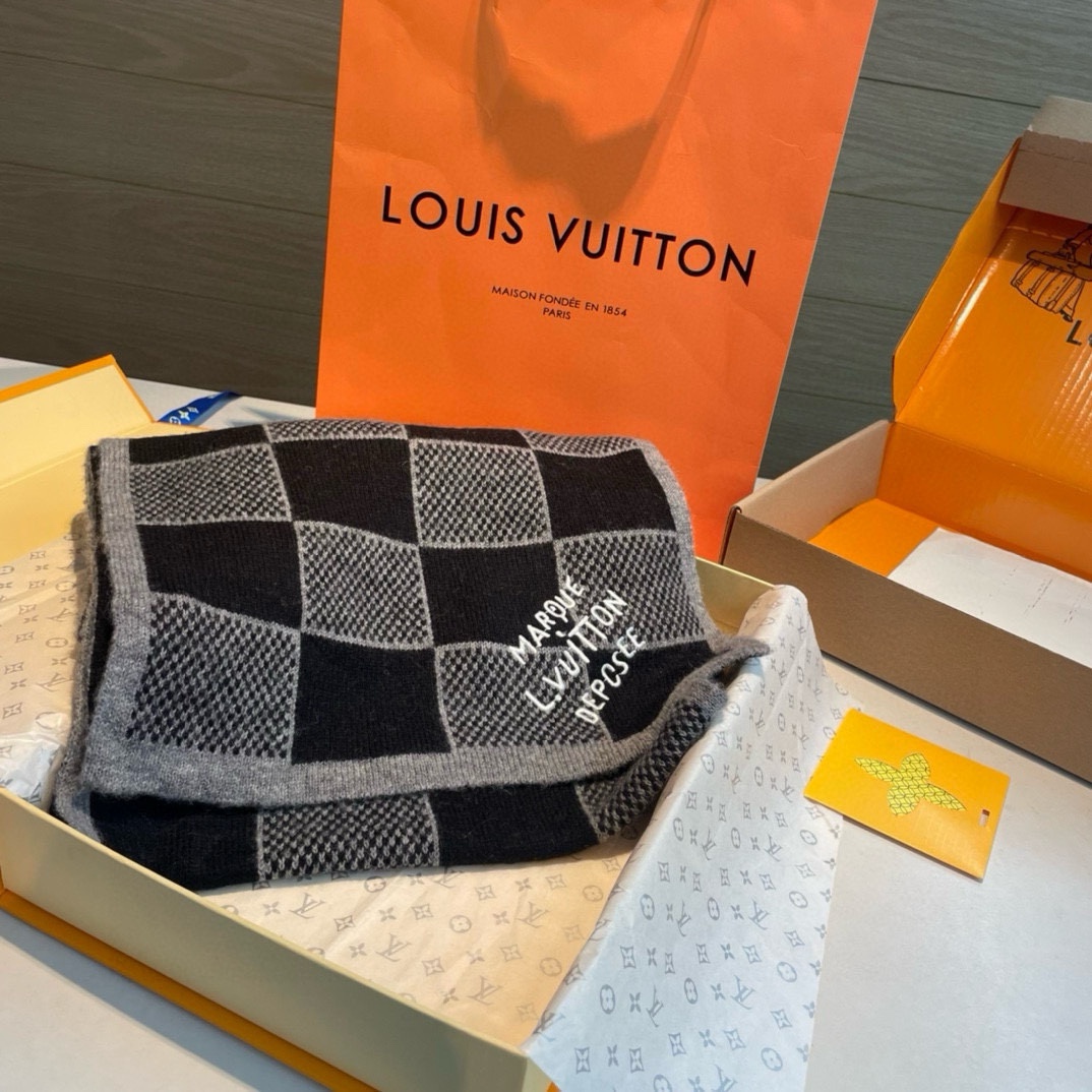 TOP Louis Vuitton LV Men's Scarf 25 x 220cm-Black