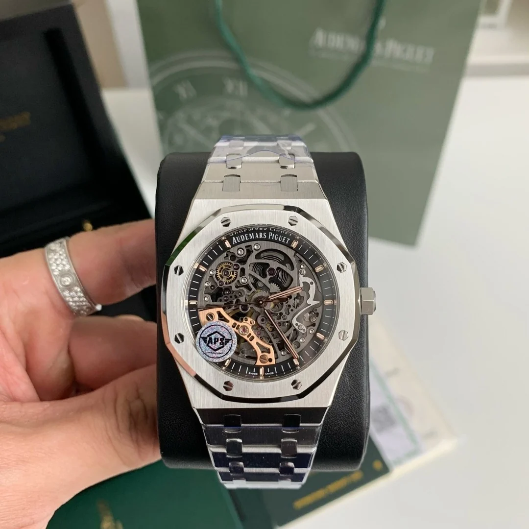 AAAWatch Octagonal Skeleton Automatic Mechanical Watch, Stainless Steel Bracelet, Hollow Dial Sapphire Crystal Men Luxury Wristwatch