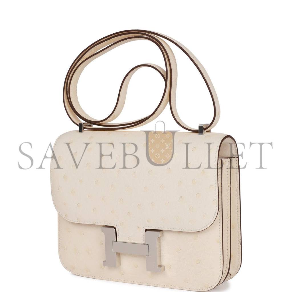 HERMES CONSTANCE 18 OSTRICH PALLADIUM HARDWARE (18*15*4cm)