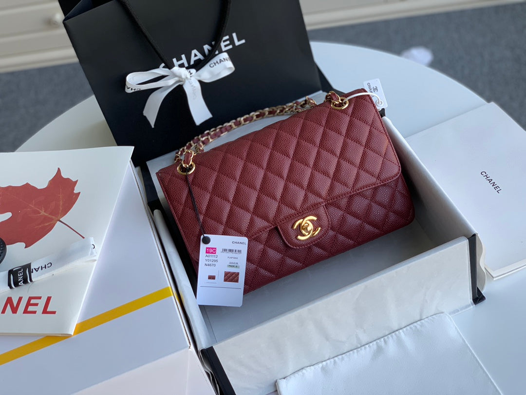 TOP CHANEL Classic Flap Bag Caviar Medium 25.5cm – Burgundy & GHW