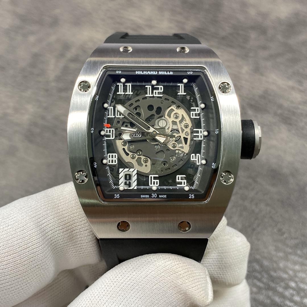 Richard Mille RM010 Automatic Skeleton Men Watch, Stainless Steel Case, Black Rubber Strap