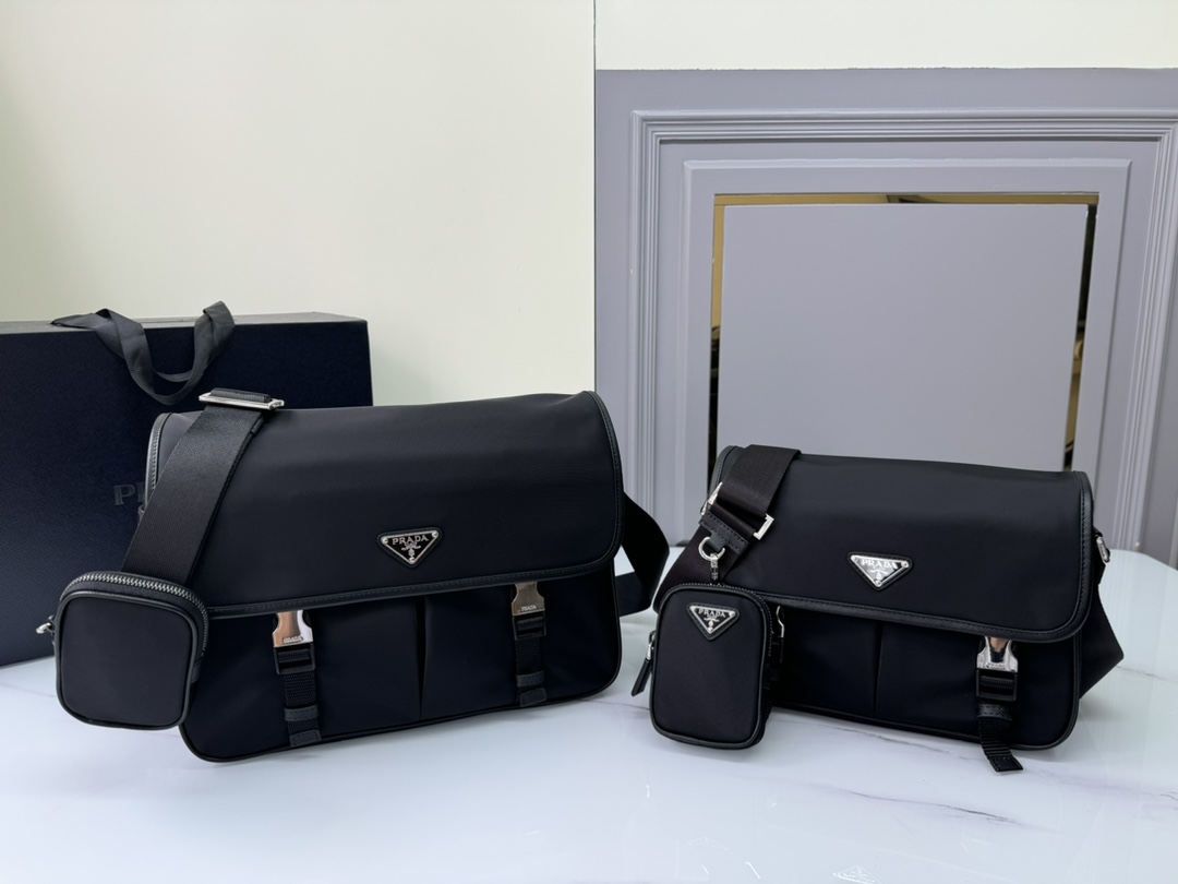 TOP PRADA Messenger Bag Nylon 26x20x10cm/32x24x12cm - Black