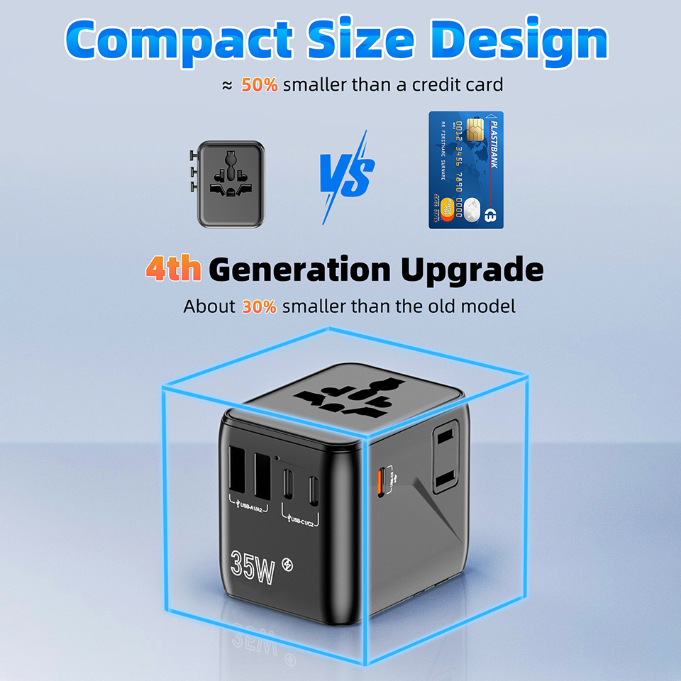 2AC 2500W PD 35W Fast Charger Multi Plug Socket Universal Travel Power Adapter with 2A3C Gan Travel Adapter
