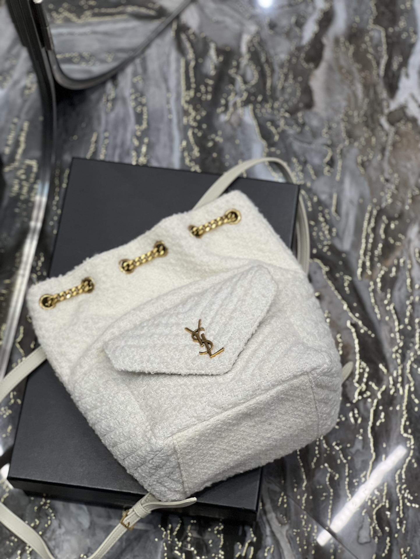TOP Yves Saint Laurent YSL Joe Plush Backpack 22×29×15cm - White