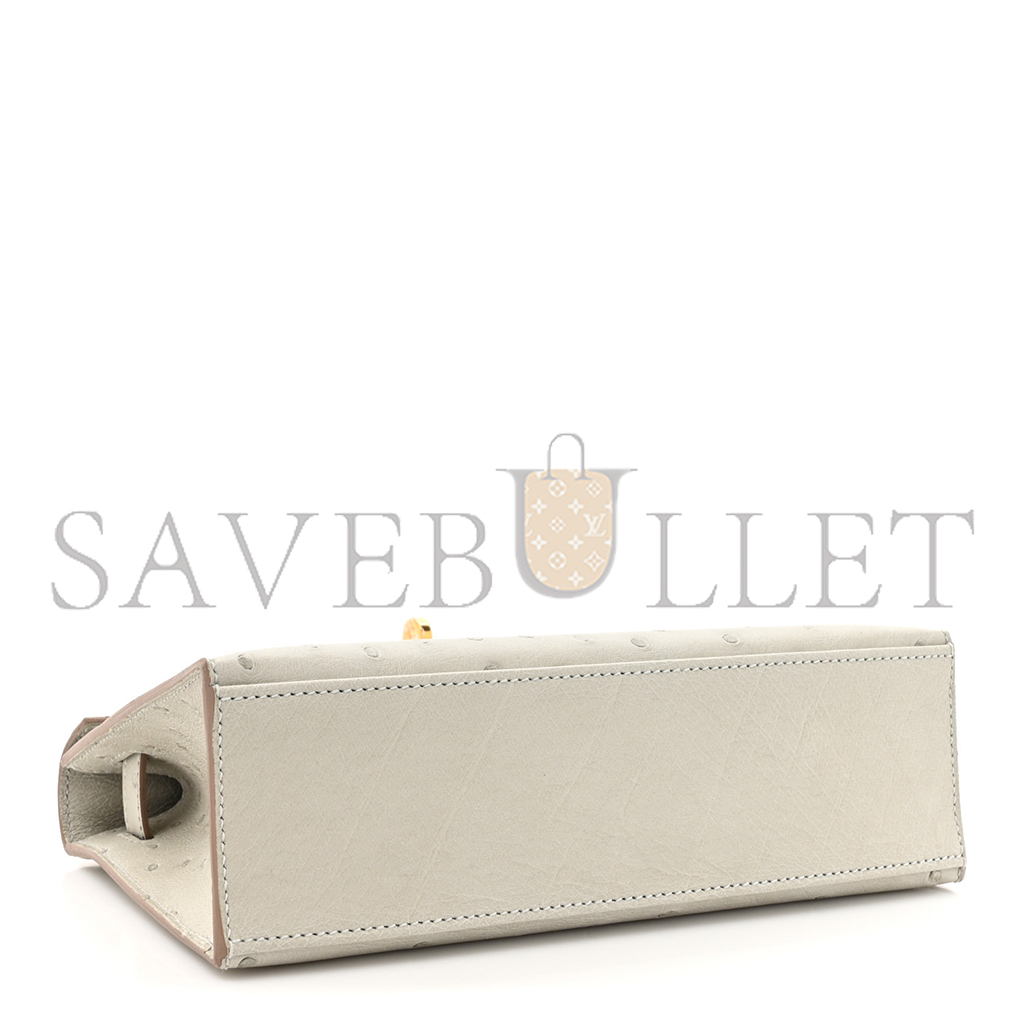 HERMÈS OSTRICH KELLY POCHETTE CLUTCH GRIS PERLE (22*14*7cm)
