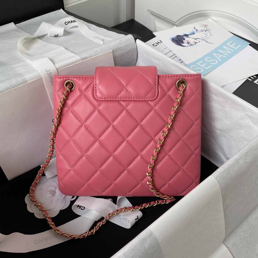 TOP CHANEL CC Lambskin Bag 17.5x20x5cm - Pink