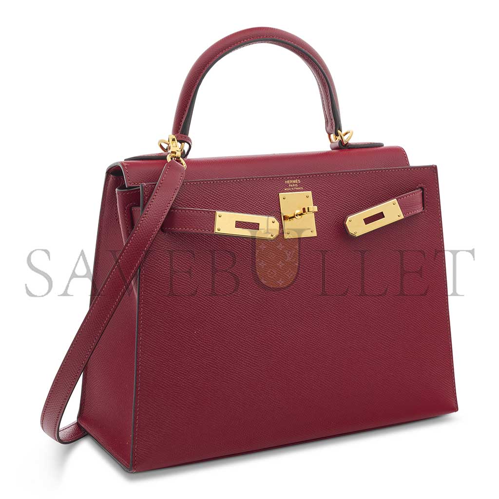 HERMÈS A ROUGE GARANCE EPSOM LEATHER SELLIER KELLY 28 WITH GOLD HARDWARE (28*22*10cm)