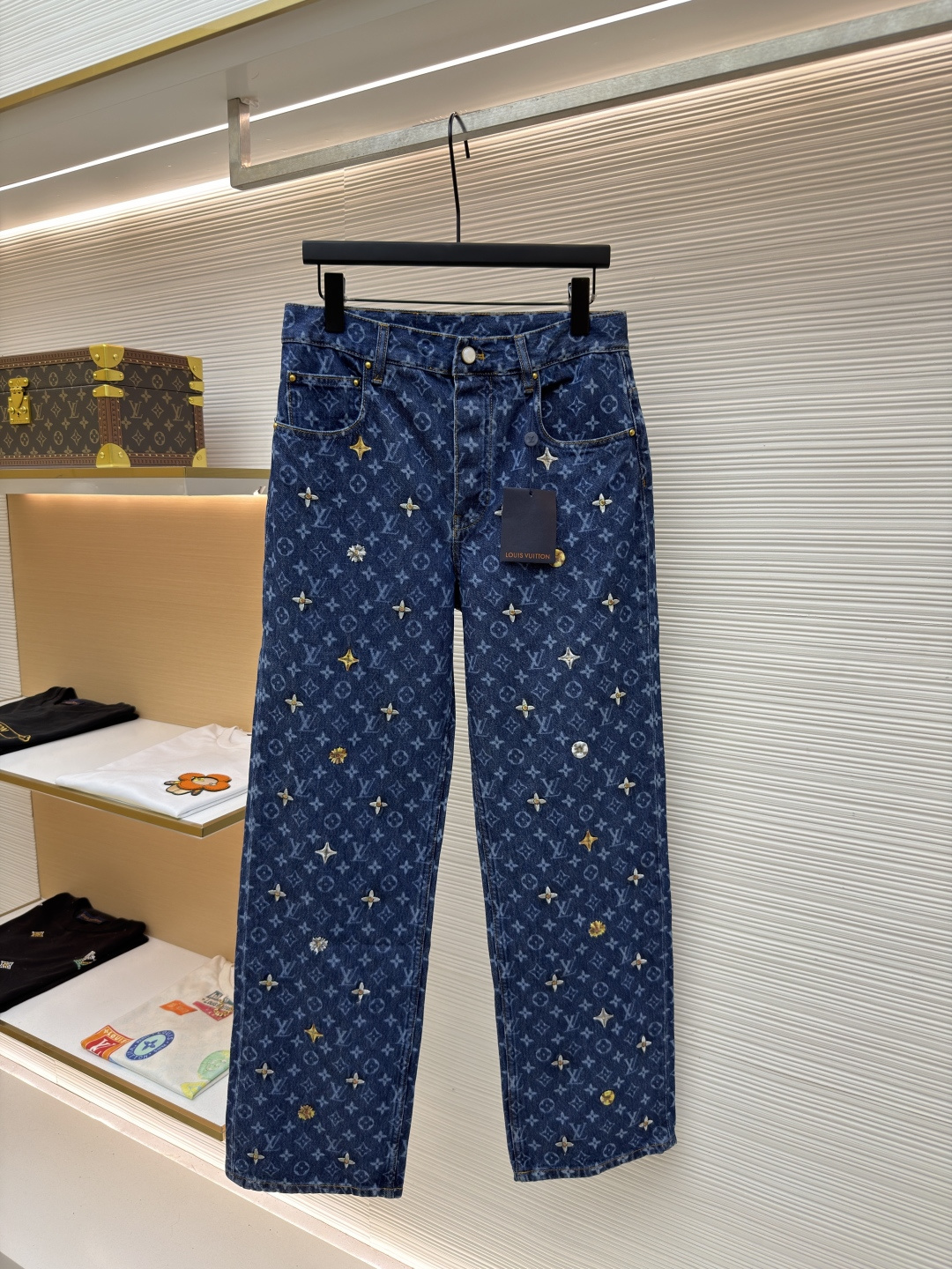 LOUIS VUITTON 字母提花雏菊刺绣牛仔滑板长裤