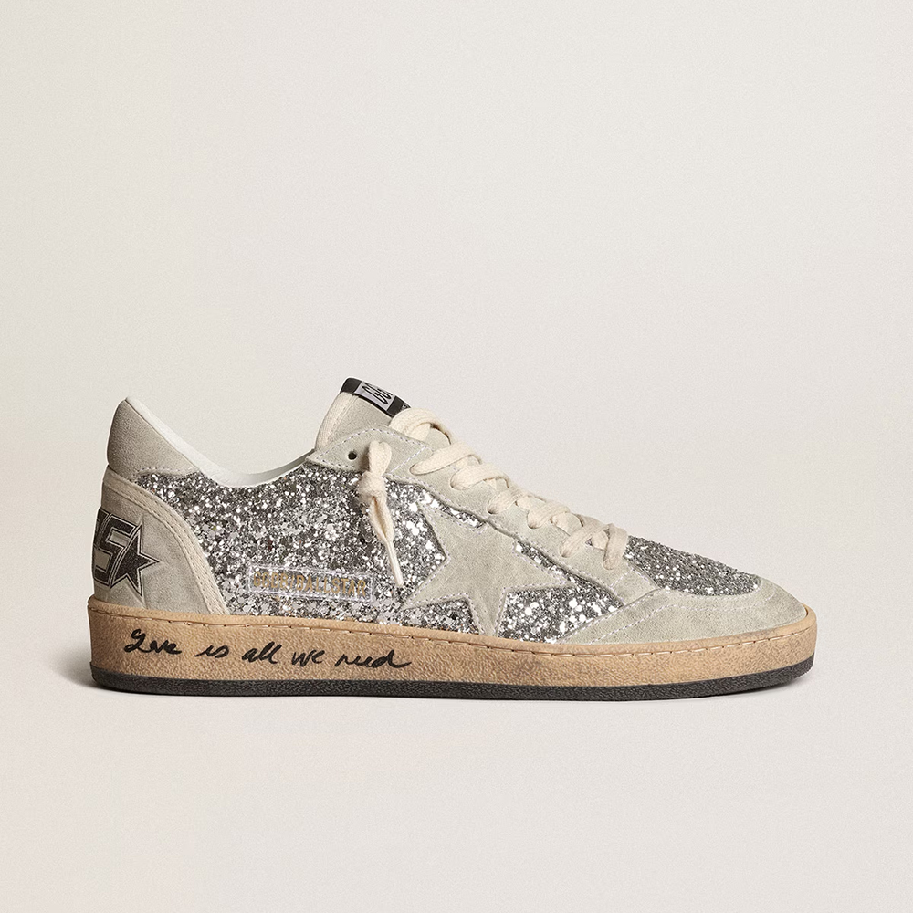 Golden Goose Ball Star in silver glitter with ice-gray suede inserts  (Replica)