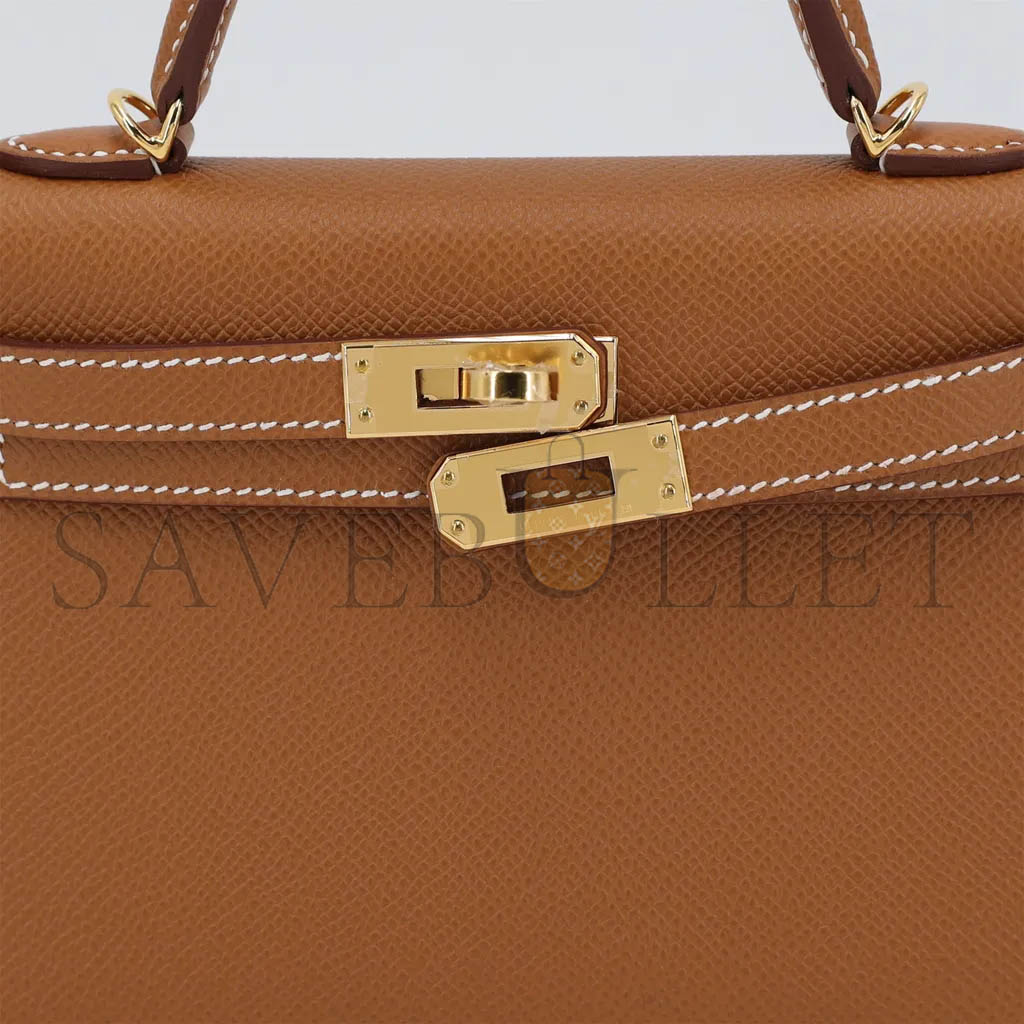 HERMÈS MINI KELLY SECOND GENERATION GOLDEN BROWN GOLD EPSOM (19*12*5.5cm)