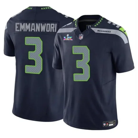 Men's Seattle Seahawks #3 Limited Navy Super Bowl LX Patch Nick Emmanwori Jersey