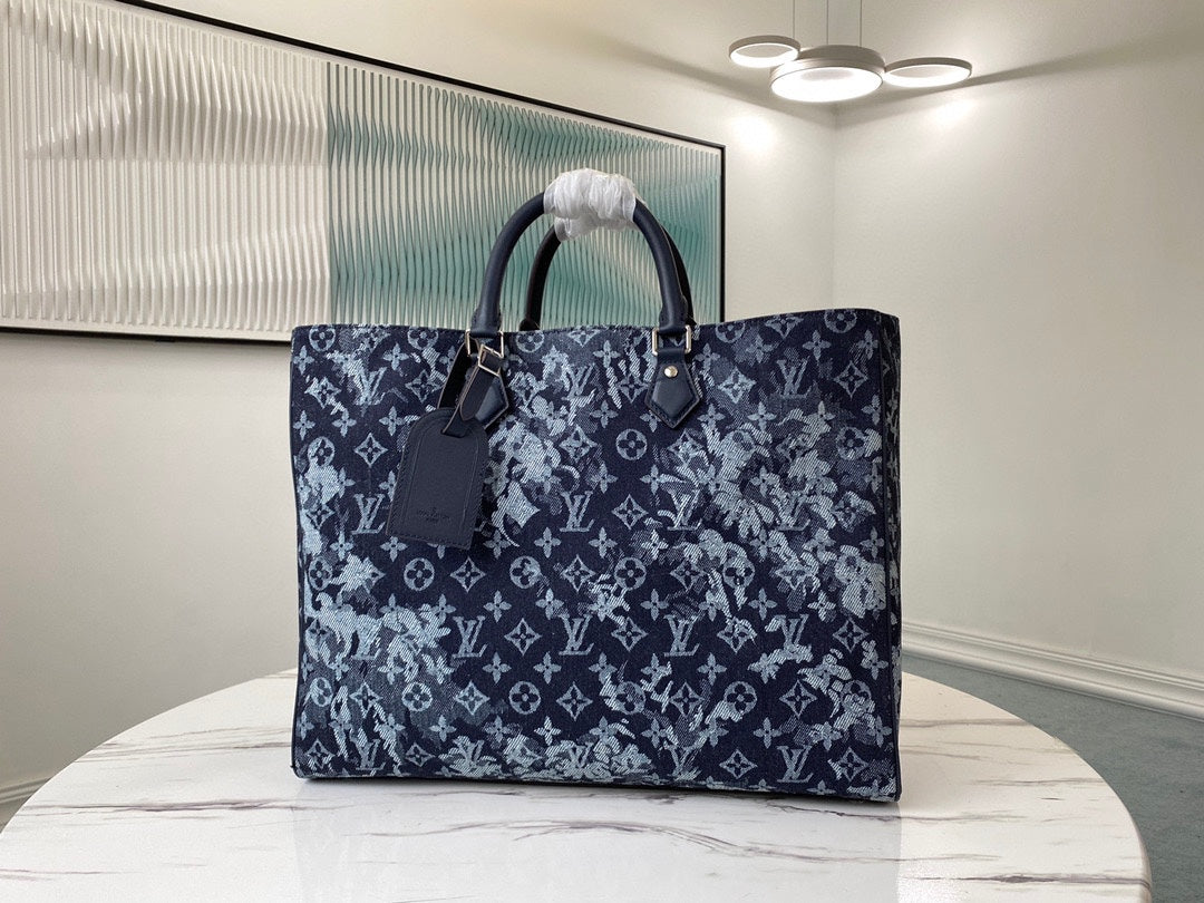 TOP Louis Vuitton LV Grand Sac Denim Tote 42x34x14cm-Blue