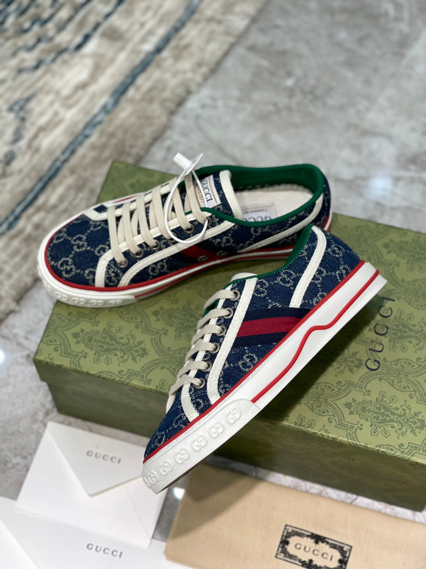 TOP GUCCI G*G Denim Sneakers Tennis 1977 - Blue