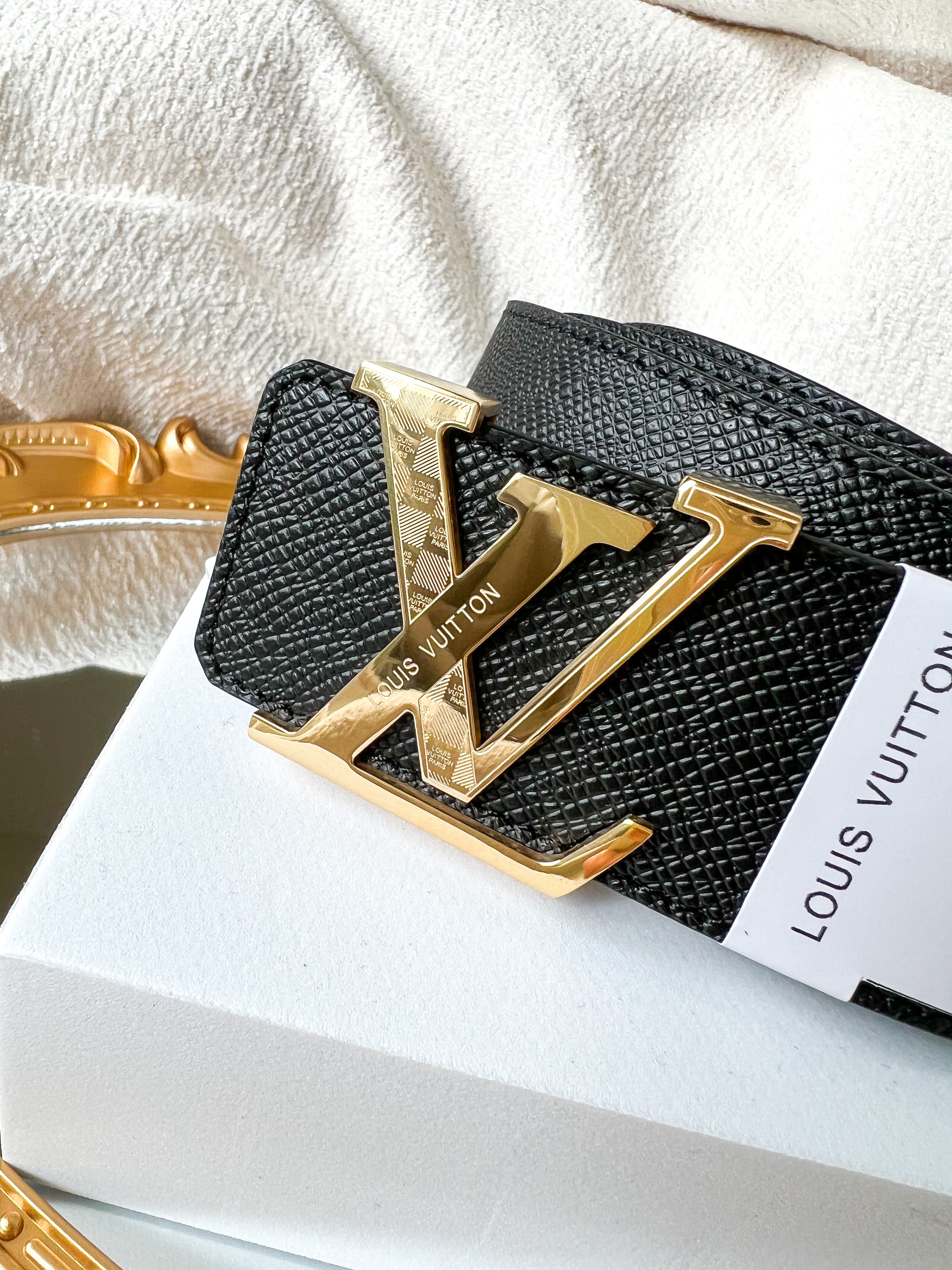 TOP Louis Vuitton LV L*V Black and Gold Caro Belts